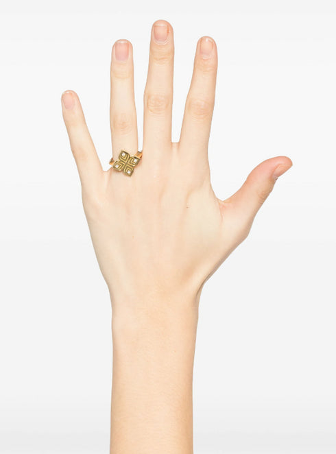 Anillo de diamantes con flor arabesca en oro amarillo de 18 kt